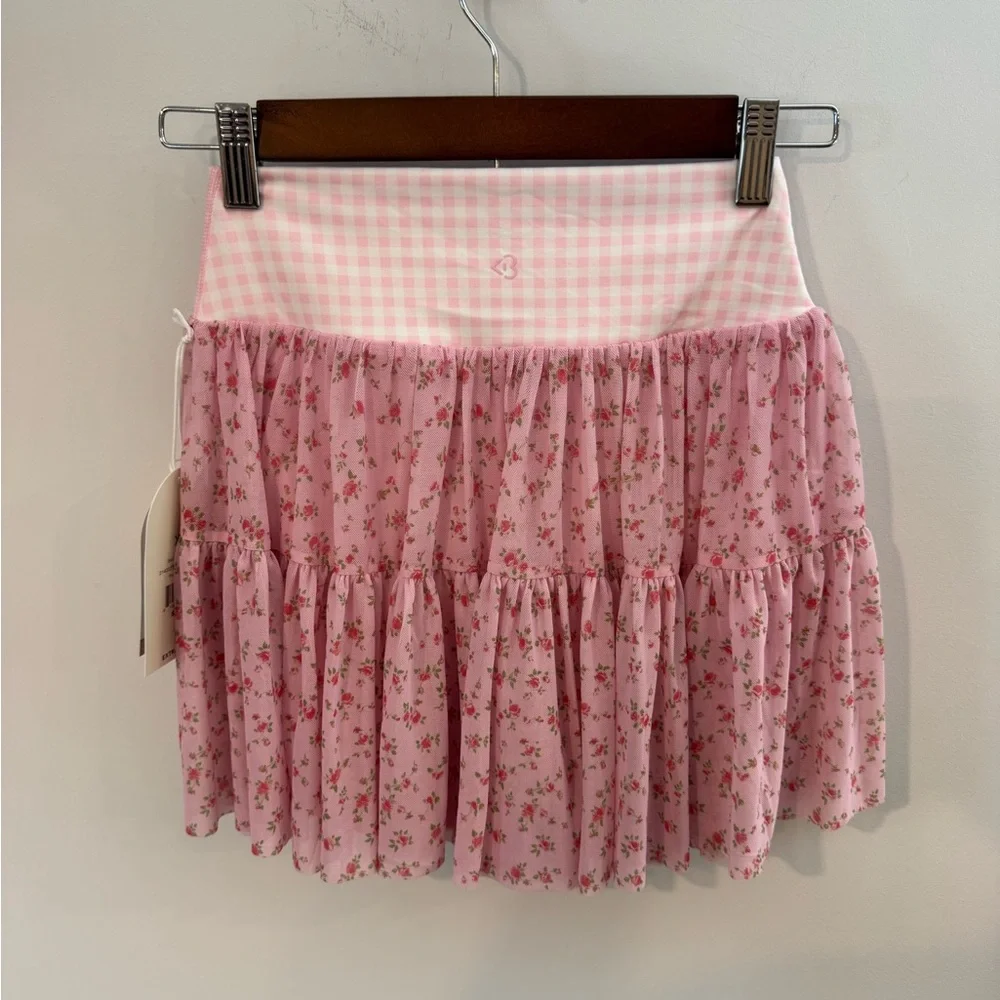 Blogilates Women's Ballerina Skort, Pink Gingham Floral, NWT - Picture 9 of 13